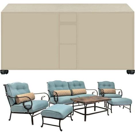 Housse Salon de Jardin Rectangulaire 213x132x74cm, XU,Housse de Protection pour Meubles Jardin, 420D Tissu Oxford RéSistant à La Vent Pluie UV DéChirure（Beige） - KZQ