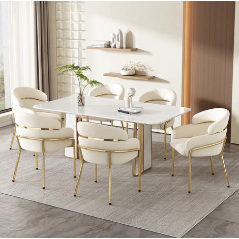 Chaises salle manger lot de 6 velours beige HAVRYA (1/5)