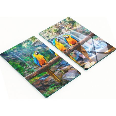 Tablas de cortar y servir decorativas de vidrio con loros en una rama, 2x30x52 cm. (1/5)