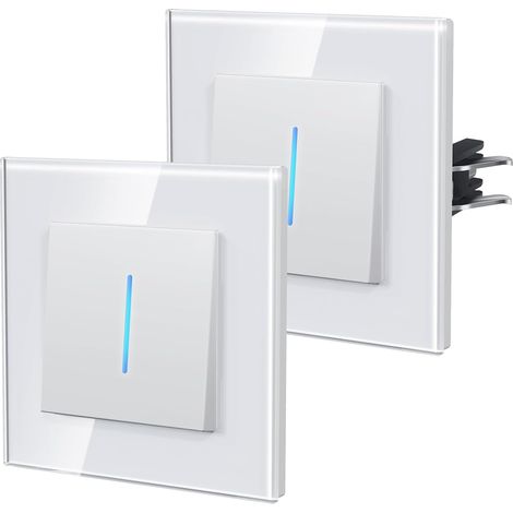 Interrupteur avec Cristal,Interrupteur Mural avec Griffes,Interrupteur Avec Voyant Lumineux,Facile à Installer,1 Gang 1 Voie - 2 Paquets,86mm Blanc (1/5)