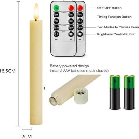 Lot de 6 LED Bougies Vacillantes sans Flamme , Diamètre 2 cm, Hauteur 16.5 cm Ivoire,Bougies à Piles en Avec Télécommande et Minuteur (1/5)