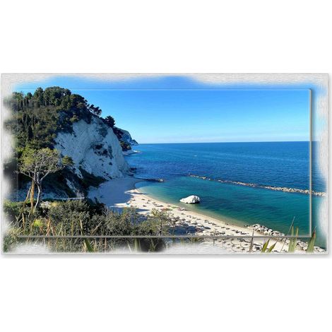 Lupia - Quadro moderno su Tela con Cornice stampata NEWEXT 75x135 cm, paesaggi localismi italiani, per casa soggiorno capezzale camera da letto hotel ufficio, ANCONA MONTE CONERO (1/4)