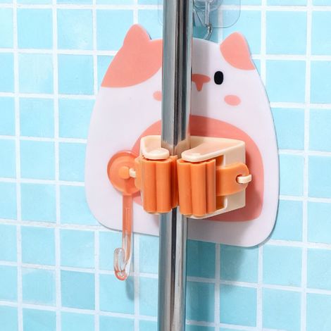 Wandmontierter Besenhalter ohne Bohren – Cartoon-Wandclips – ABS-TPR-Klebeband – 12 x 9,5 x 5,2 cm / Orange – 1 Stück (1/5)