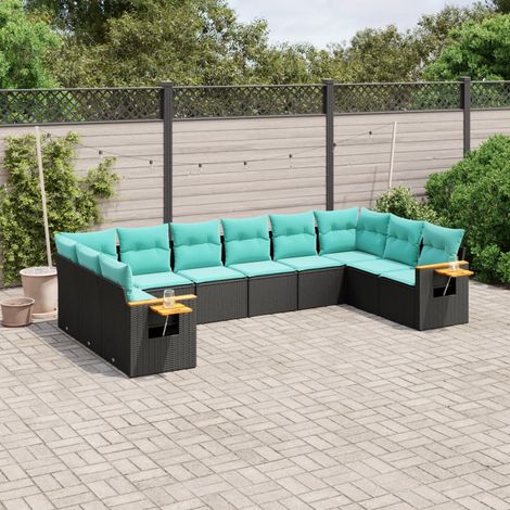 Set de sofás de jardín 10pzas con cojines ratán sintético negro vidaXL (1/5)