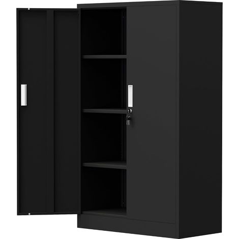 Armoire de Rangement en Métal avec 3 Étagères Réglables en Hauteur, Armoire de Bureau Métallique Verrouillable pour Bureau, Salon, Garage (Noir) (1/5)