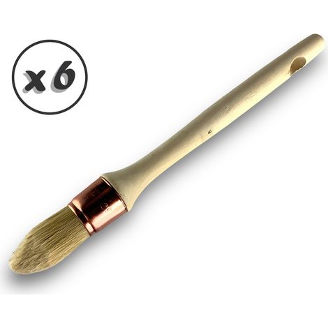 Lot de 6 pinceaux de pouce à rechampir Brosse ronde en soie blanche Ø 29 mm Idéal peinture rénovation volets moulures plinthes angles persiennes Manche bois brut Kibros 371D296x6