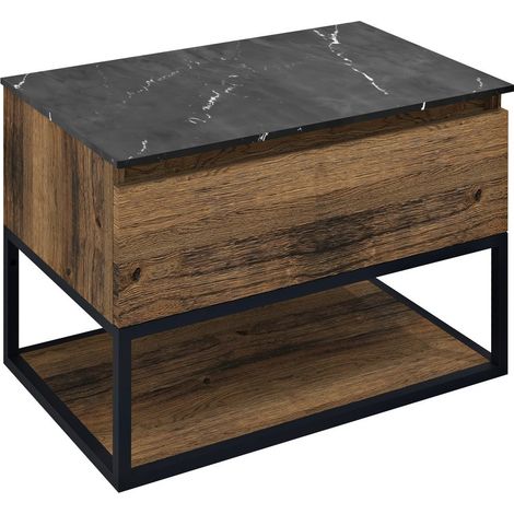Meuble sous vasque SKARA 70x50x45cm, noir mat/chêne collingwood (1/3)
