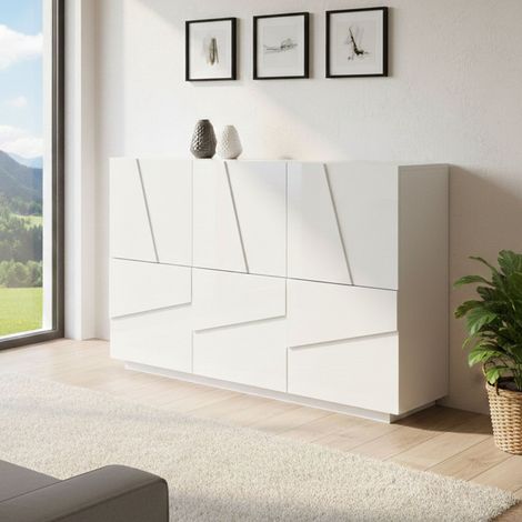 Dmora – Meuble d'entrée multifonctionnel blanc brillant 121x38x86 cm – Stratifié résistant aux chocs – Design moderne pour atrium - 121x38h86 (1/4)