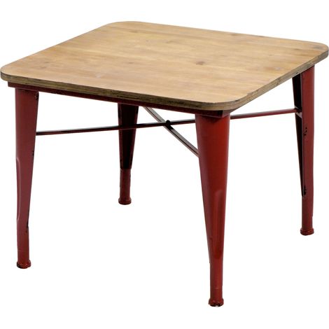 Tavolino Quadrato in Metallo Top in Legno Edimburgo Rosso