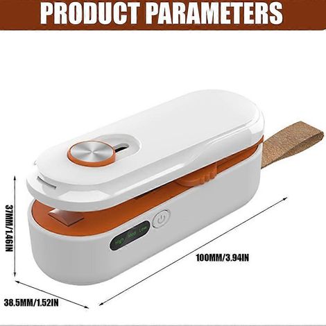 Mini scelleuse thermique rechargeable avec cutter et aimant, format portable, idéale pour refermer les sacs blancs de conservation des aliments. (1/5)