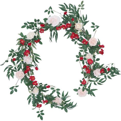 Künstlicher Rattan-Rankenkranz, künstliche Hängegirlande, rot-rosa, für Zuhause, Hochzeit, Party, Tischdekoration, Haustürdekoration, Geschenk