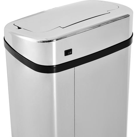Poubelle connectée 50L acier argenté 33x25x84 cm, corbeille automatique ouverture fermeture par capteur, seau à déchets intelligent. (1/5)
