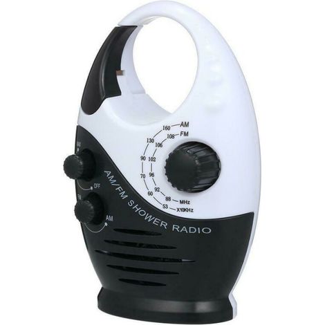 Waterproof Shower Radio Mini AM FM Adjustable Shower Radio with Top Handle, Suitable for Shower/Sleep/Garage etc, No Zero, Black/White