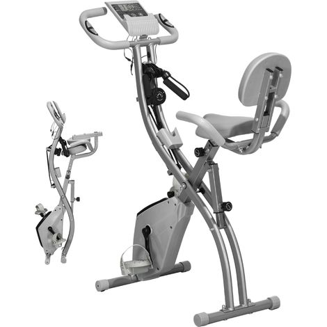 Vélo gris pliable avec résistance magnétique, écran LCD, dossier cardio 105x48x118 cm, capacité 120 kg, équipement sport design sobre pour domicile pratique et compact