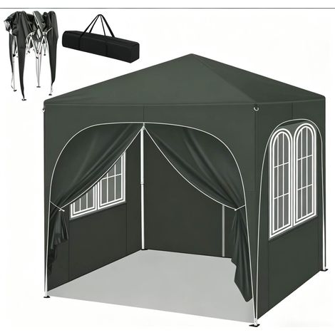 Tonnelle de jardin pliante 2 x 2 m grise en toile Oxford 210D avec parois (1/5)