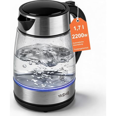 YASHE Glas-Wasserkocher FK-1805-1, 1,7 L, 2200 W, blaue LED (1/4)