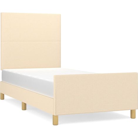 Lit adulte pour 1 personnes avec tête de lit, Structure de lit, Assemblage Facile, Crème 100x200 cm Tissu OIB5284E (1/5)