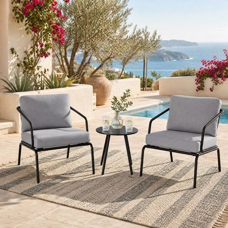 Espace Détente pour 2 Personnes Salon de Jardin Métal Robuste 2 Fauteuils Confortables Balcon Terrasse Gris (1/5)
