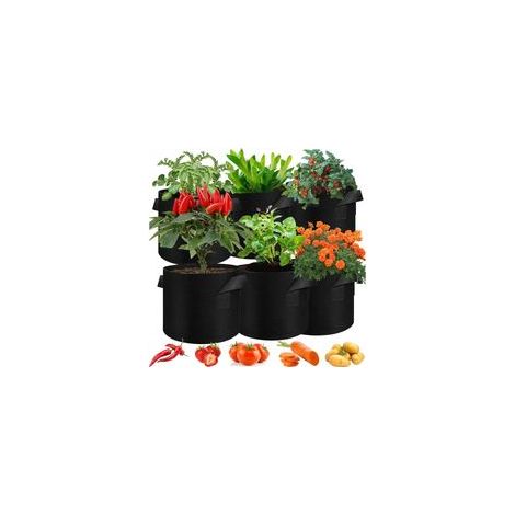 Lot de 6 sacs de plantation de 10 gallons avec poignées de 40 l - En tissu non tissé - Sacs de plantation respirants pour pommes de terre, plantes, légumes (1/5)