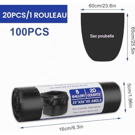 100 Pièces Sac Poubelle Kit,30L Sacs pour Toilettes Biodégradables (1/3)