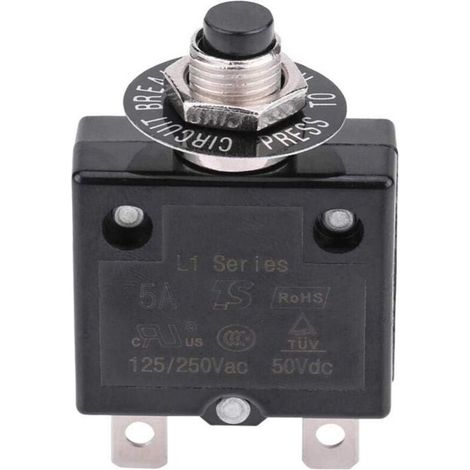 Ecleanfy - Disjoncteur thermique réarmable à bouton-poussoir 125-250V AC / 50V DC – 18 A, noir (1/5)