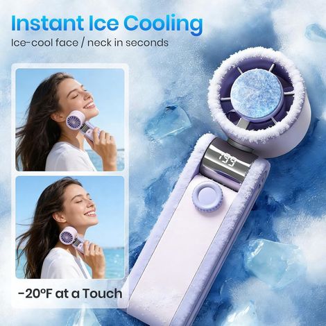 3-in-1 Mini-Ventilator – Handventilator – USB-Ventilator – Nackenventilator – Eiskalte Kühlfunktion – 199 Geschwindigkeitsstufen – 3600-mAh-Akku – Tragbarer Ventilator für Reisen, Zuhause und Büro – 5 (1/5)