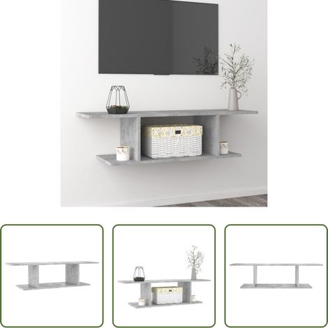 Meuble suspendu - Meuble TV mural Gris béton 103x30x26,5 cm (1/5)