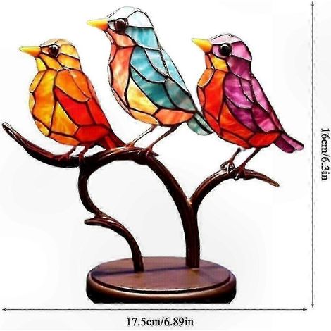 Sculpture d'oiseaux en vitrail - Pièce de décoration unique pour table - 3 oiseaux dans la même direction (1/5)