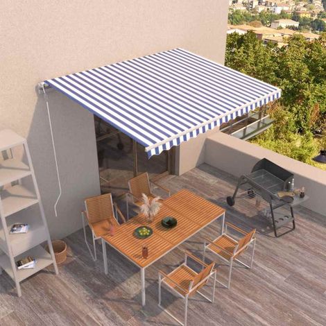 Store banne-Auvent rétractable automatique 400x350 cm Bleu et blanc (1/5)