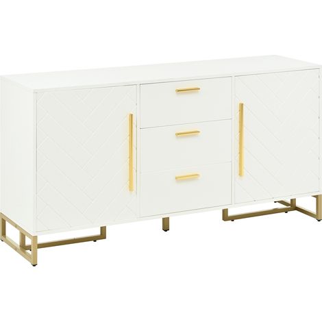 Aparador con 2 Puertas, 3 Cajones y Estantes Ajustables, en MDF, Blanco, para Cocina Comedor Salón (1/5)