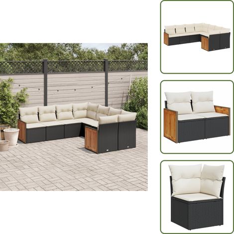 The Living Store 8-tlg. Garten-Sofagarnitur mit Kissen Schwarz Poly Rattan - Gartengestelle - Gartenmöbelset - Lounge Set - Rattan Möbel - Gartenlounge (1/5)