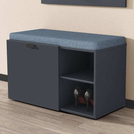 doporro Banc à Chaussures en Bois avec Coussin en Mousse Banc de Rangement Étagères Réglables Meuble de Chaussures Gris Noir Mat pour Entrée Couloir Placard 80x37x50 cm Zitta-01 (1/5)