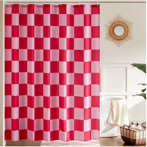 Rideau de douche à carreaux roses pour salle de bain, joli rideau de douche rétro en damier, esthétique vintage, lavable en machine, 183 x 183 cm (1/5)