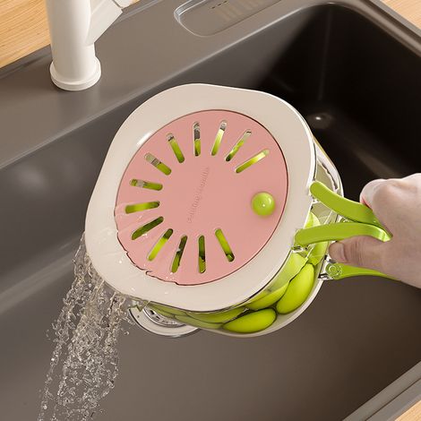 Centrifuga multifunzionale per frutta e verdura - Cestello scolapiatti con coperchio, rosa fragola-lsw (1/2)
