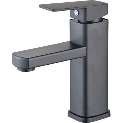 Mitigeur de lavabo cascade noir, mitigeur de lavabo haut, grand bec carré en laiton, raccord eau chaude et eau froide (1/3)