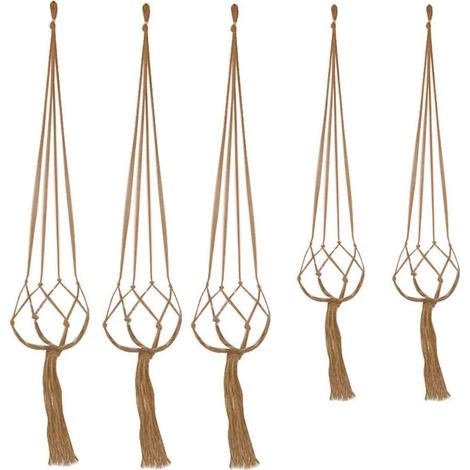 Porte-plante en macramé, support de pot suspendu en corde de coton, décoration pour balcon, jardin intérieur et extérieur, dimensions 89 cm et 105 cm, lot de 5 pièces (1/5)
