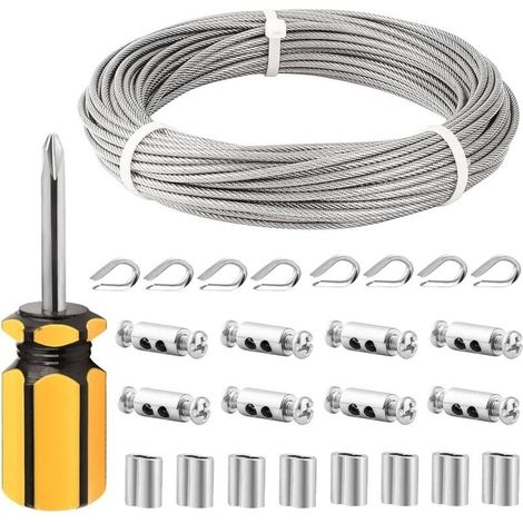 Cable Inox 3mm,30M/3mm Corde en Acier Inoxydable,Cable en Acier Revêtu avec Serre-Câbles,M3 Manchons,Cosses en Acier Inoxydable,3mm Cable Métallique pour Fil a linge,Cable de Garde Corps (1/5)