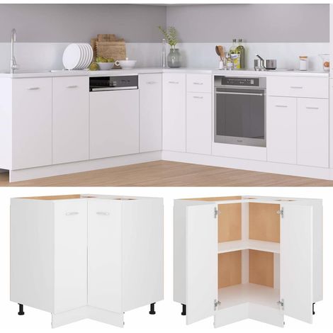 Armoire de cuisine plancher d'angle - Meuble de rangement Style Contemporain Blanc 75,5x75,5x80,5 cm Aggloméré BV782221 - BonneVie (1/5)