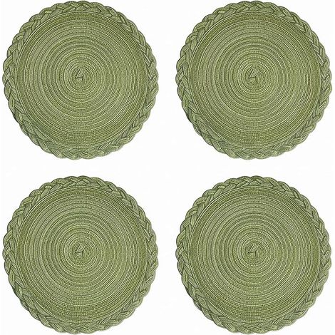 Set de sous-Plats Isolants Tressés Verts 30cm Forme Ronde, Set de Table Lavable, Dessous de Table pour Cuisine Table à Manger Maison (1/5)