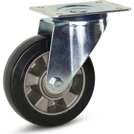 Roulette pivotante - MESO - Caoutchouc élastique noir - 150mm - Platine - 330kg