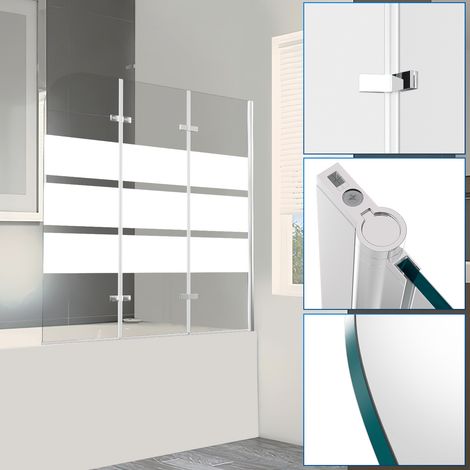 TolleTour Duschwand Badewanne 120 x 140 cm, 3-teilig faltbare Badewannenfaltwand, Badewannenaufsatz aus 6 mm ESG Sicherheitsglas, 180° schwenkbar, Weiße Streifen (1/5)