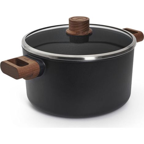 faitout en fonte d’aluminium Ø 24 cm, 5 L avec couvercle en verre – faitout à induction avec revêtement antiadhésif sans PFAS – 2 poignées latérales en bois (1/5)
