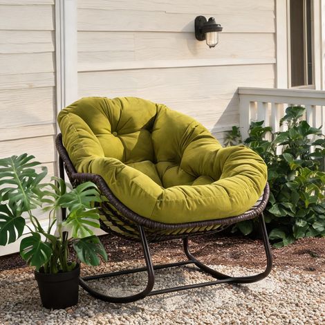 Fauteuil à bascule en rotin avec coussin pour patio en acier (1/5)