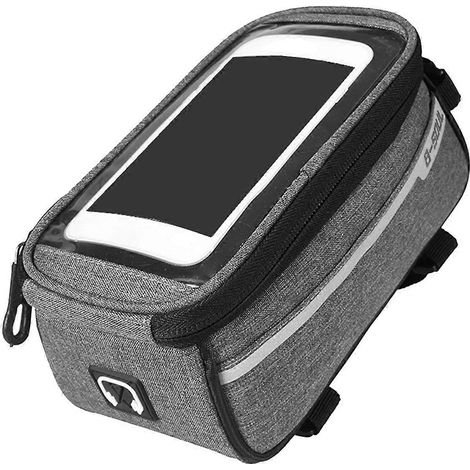 Fahrradhandytasche mit Rahmenhalterung vorne, Zubehör für Mountainbikes und Rennräder, kompatibel mit Handys unter 6 Zoll (grau) (1/5)