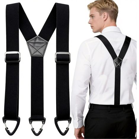 Bretelles pour homme - Largeur : 3,8 cm - Avec 3 mousquetons robustes - Bretelles réglables et élastiques pour hommes et femmes - Design en Y