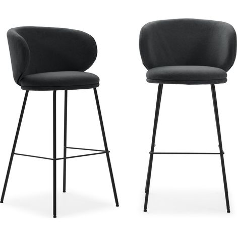 Set di 2 sgabelli in tessuto con gambe in metallo nero H65 cm - RUSH