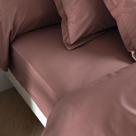 Drap housse coton percale bonnet 30 cm Bois de rose 90x190 - SOMEO - MORPHEE (1/3)
