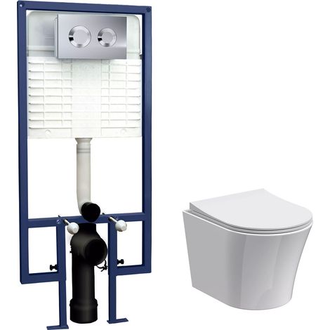 Nuie Round Wall Hung Pan with Chrome Flush Plate and 5-in-1 Frame (including Soft Close Seat)