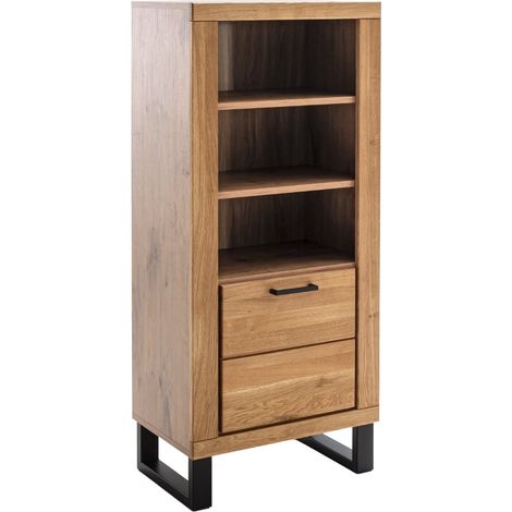 Bibliothèque 3 niches ouvertes et 1 porte de rangement coloris chêne massif huilé - Longueur 63 × Hauteur 140 × Profondeur 40 cm (1/4)