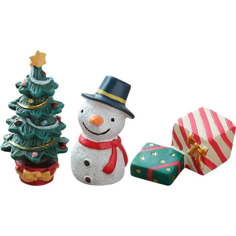 3pièces Lot de Figurines Miniatures de Noël Sapins Résine et Bonhommes de Décorations pour Aquarium et Maison de Poupée (1/5)